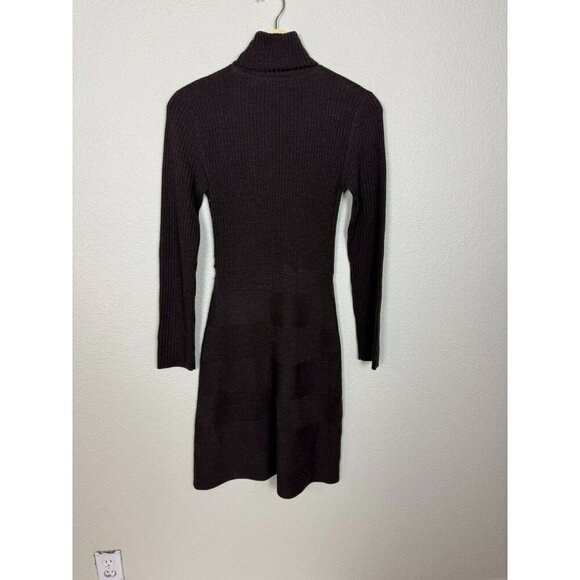Tory Burch Women's Turtleneck Long Sleeve Rib A Line Sweater Dress Brown Wool - Picture 8 of 10